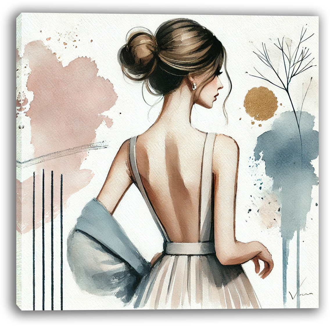 evening dress wall art Watercolor Fashion Wall Art Dress Illustration Pink Rose Art Princess –  Lalana Arts main image 1
