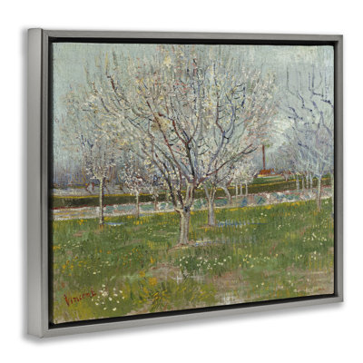 Van Gogh Orchard in Blossom Gold Framed Floater Canvas Wall Art by one1000paintings