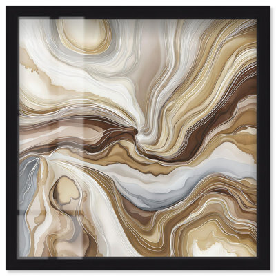 «Viscous Flow I Shadowbox Print Gold Boho» par Art Remedy, cadre noir, 30 x 30