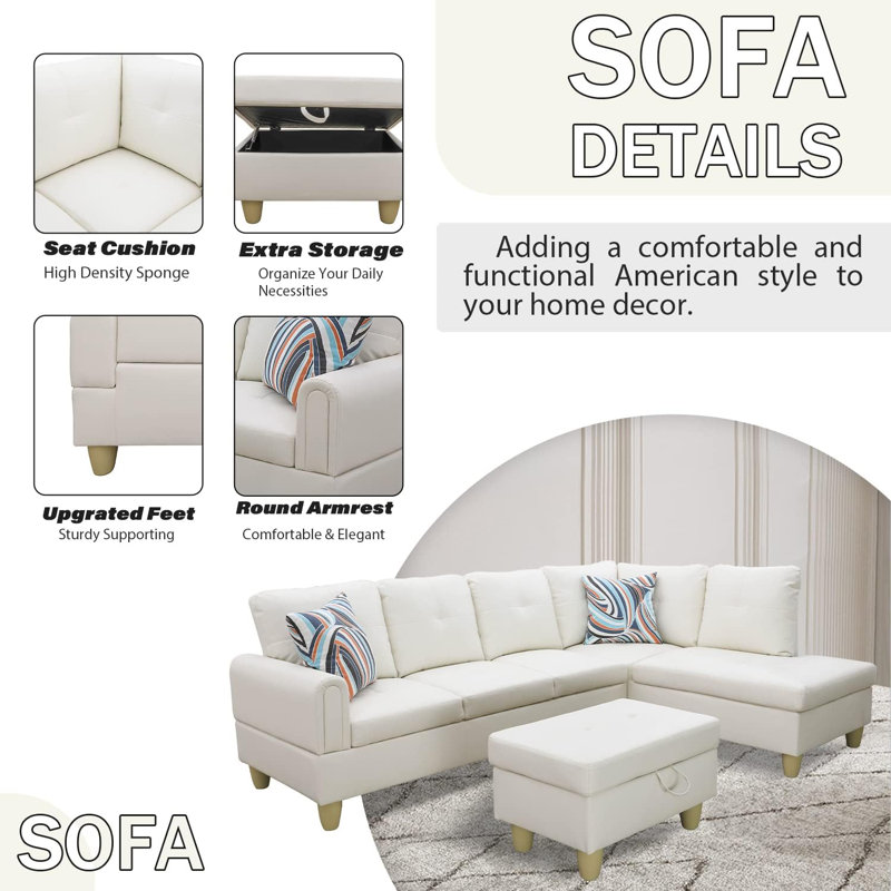 Canapé modulaire en similicuir 3 pièces, Simili cuir blanc