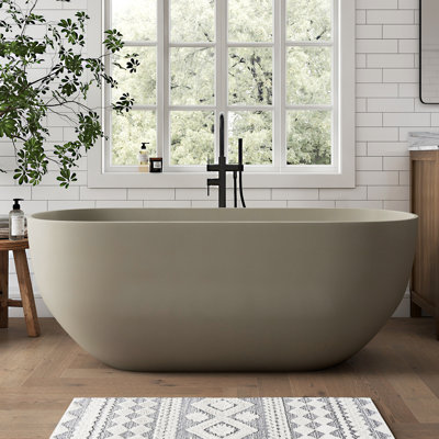 Forma 63'' x 31'' Concrete Freestanding Solid Surface Outdoor Soaking Stone Bathtub Terrazzo