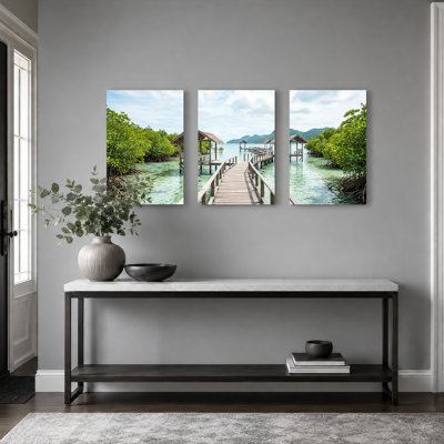 Ensemble de 3 tableaux sur toile « Jetée tropicale » pour la décoration du salon, de la chambre et de la maison