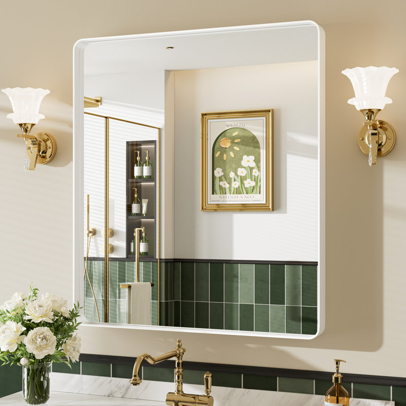 Miroir de salle de bain mural Llesenia, 36 po x 32 po, Blanc, Rectangulaire