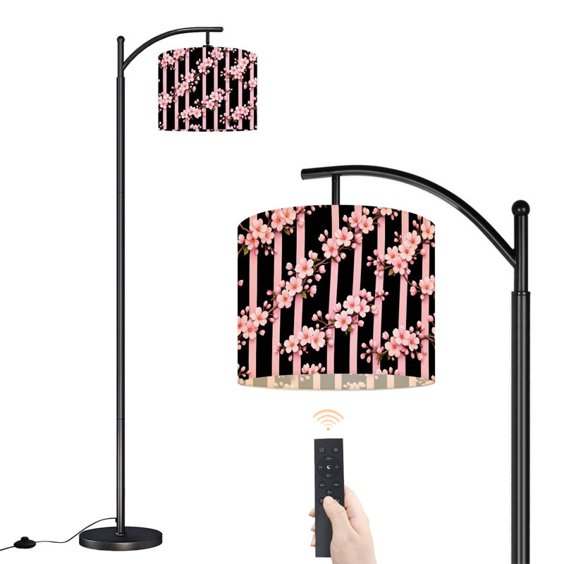 Lampe sur pied arc délicates fleurs de cerisier délicates à fleurs douces avec lumières DEL à distance Abat-jour réglables Hautes lampes de lecture pour salon de bureau