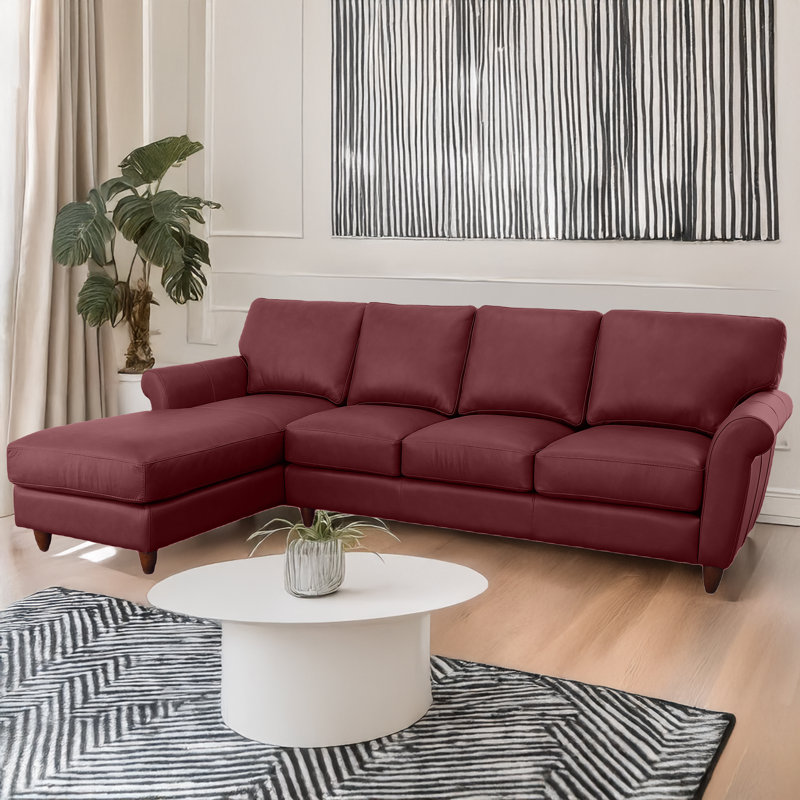 Canapé modulaire en cuir véritable Cherish, Face à la gauche, Cuir véritable vin