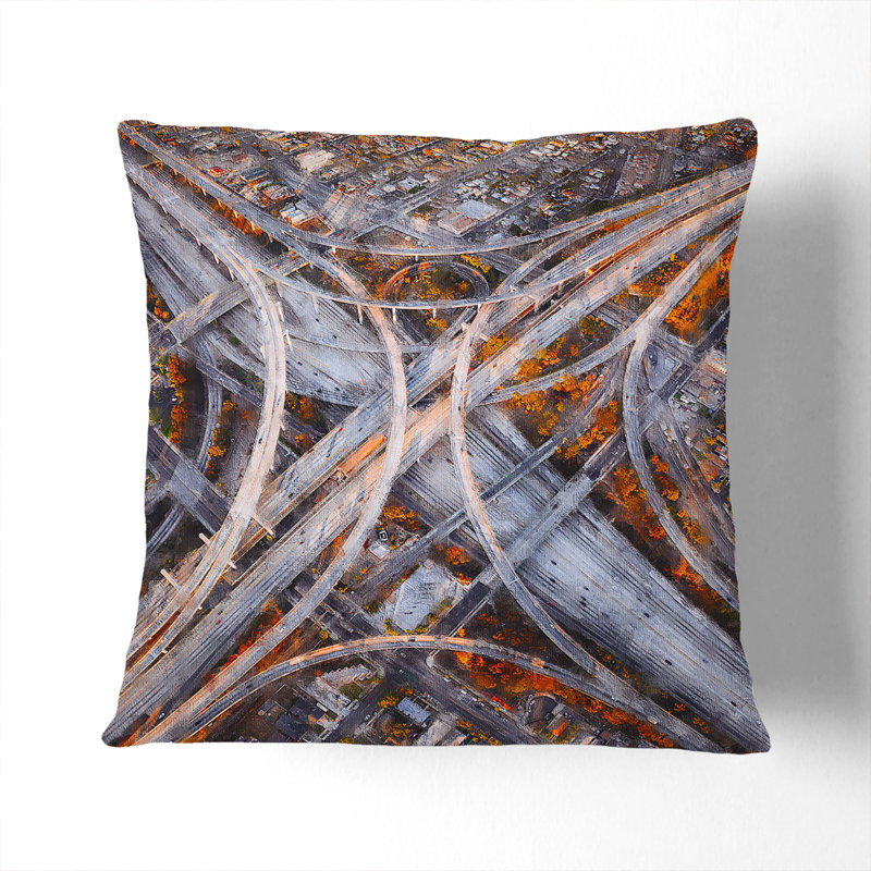 Highways of Los Angeles Painting Cushion with Filling, Stone, 55cm H x 55cm W x 20cm D