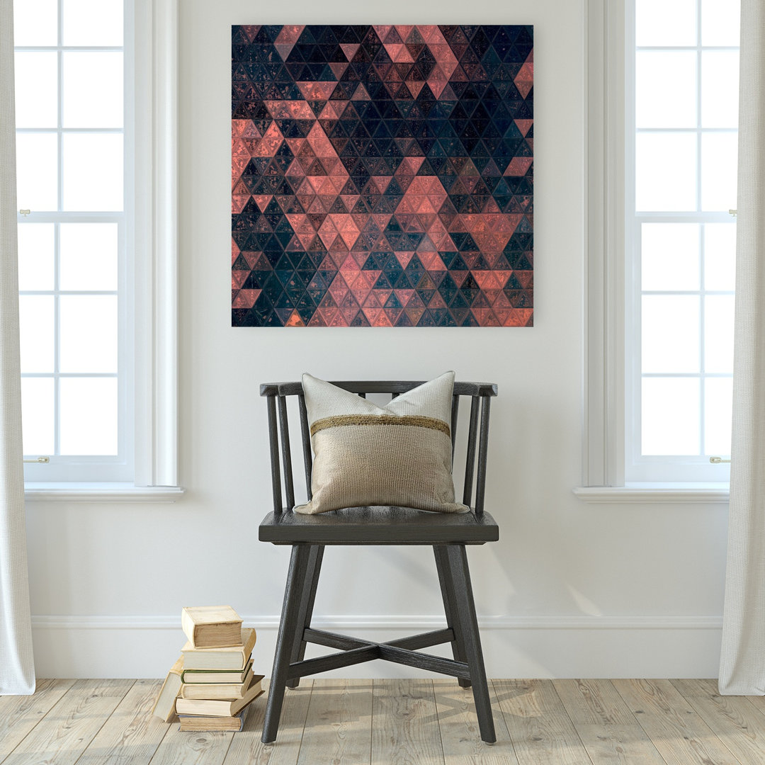 Distressed Teal Triangle Mosaic Abstract Colorful Geometric Wall Art Print