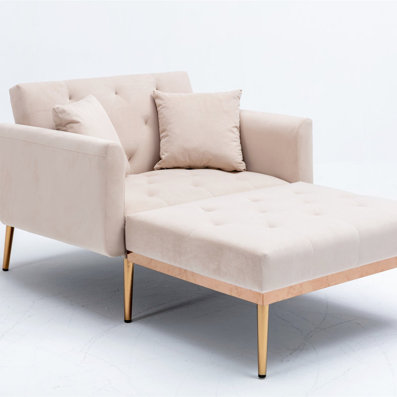 Gottman Upholstered Accent Chair with Ottoman, Light Beige Velvet