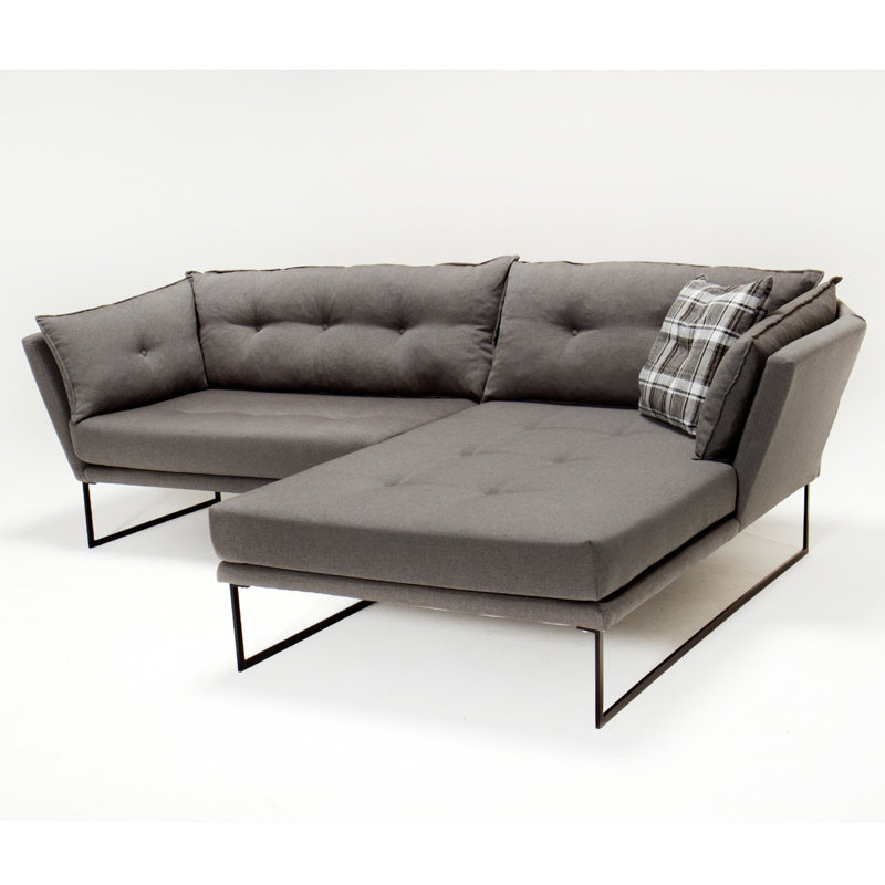 Upholstered L-Shaped Sectional, Grey, Right Hand Facing