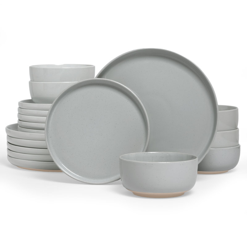 18 Piece Stoneware Dinnerware Set - Service for 6, Light Gray