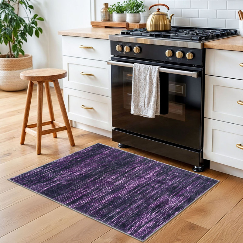 Tapis décoratif moderne à motif lavable 2x3 , Mauve / Blanc, Rectangulaire 2 pi x 3 pi