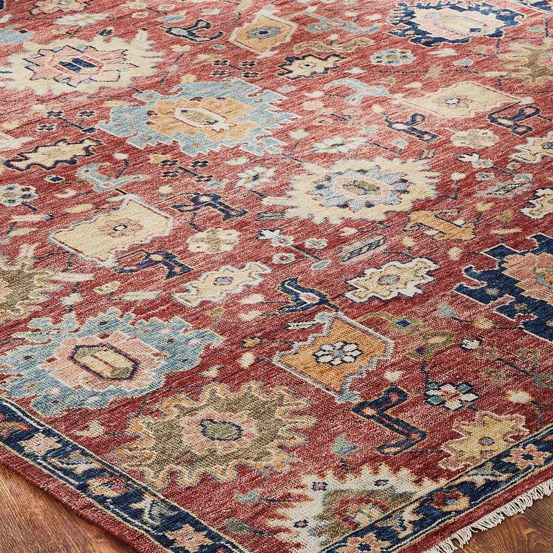 Hand Knotted Wool Area Rug in Red, Rectangle 8' x 10'