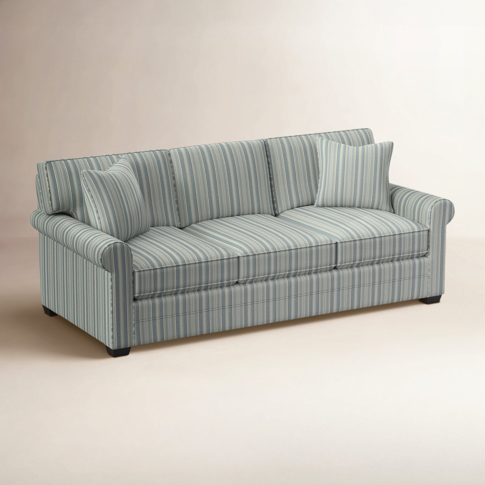 Bedford 86'' Upholstered Sofa, Java Finish, Green and Blue Stripe; 0252-54