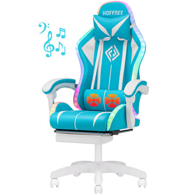 Hoffree LED Ergonomic Gaming Chair with Bluetooth Speakers and Vibration Lumbar Pillow