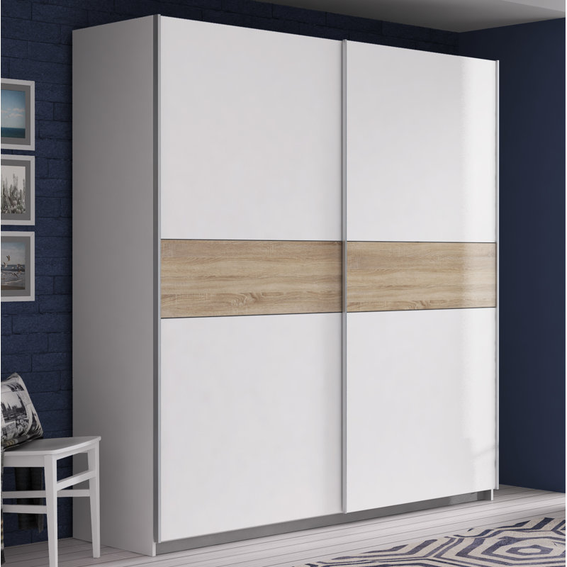 Arnaud 2 Door Manufactured Wood Wardrobe, White/Beige, 210cm H x 200cm W x 61cm D