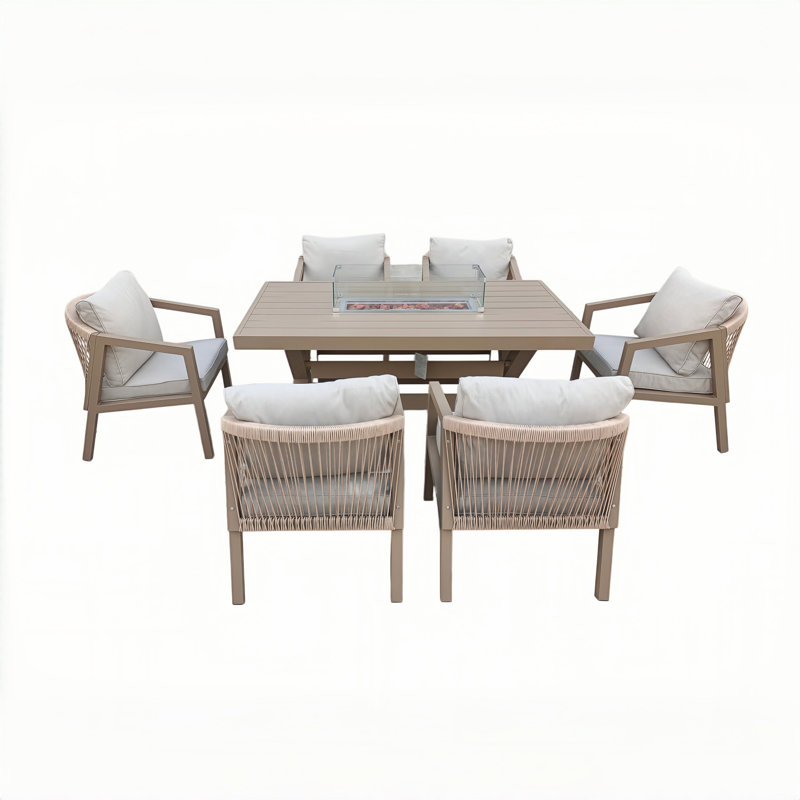 6-Seater Dining Set with Firepit Table