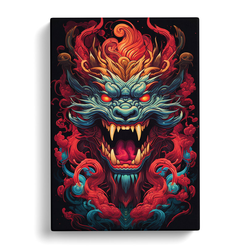 Chinese Dragon Geometric No.2 - Print on Canvas, 50cm H x 35cm W x 3cm D