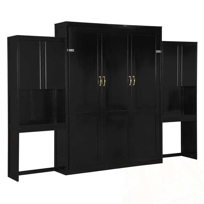 Grand lit escamotable avec bureau, coiffeuse et armoires, Espresso