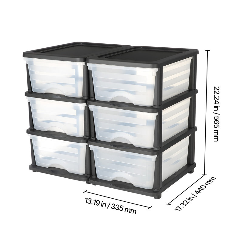 Ensemble de 2 tiroirs de rangement en plastique - commode transparente à 6 tiroirs pour l'organisation de la chambre à coucher, du placard et de la maison