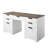 Executive Desk, Farmhouse Office Table with Charging Station, Heavy Duty Particle Board Executive Table with Storage Drawers, 200 LBS Load Capacity, Easy Assembly, for Work Study Writing, Walnut