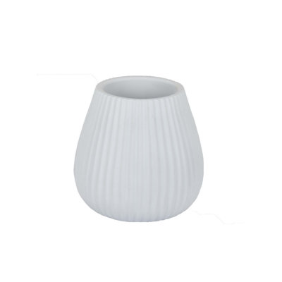 Azra Vase with Ribbed Texture and Wide Opening, 8 Inch Resin