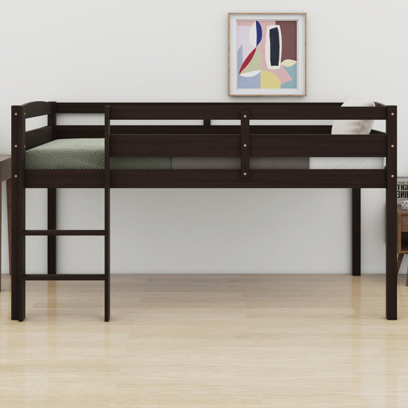 Lit mezzanine bas en bois pour enfants avec échelle intégrée, Espresso
