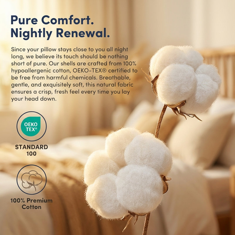 Luxury Hotel-Style Natural Goose Down Pillow - 100% Cotton Cover, 1000+ Fill Power, Plush & Supportive, Standard/Queen Size（Set of 1）