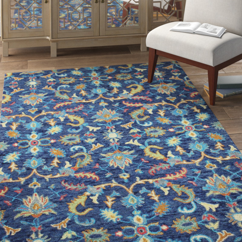 Tapis bleu marine en laine touffeté à la main Zawacki, Rectangle 3 pi 6 po x 5 pi 6 po