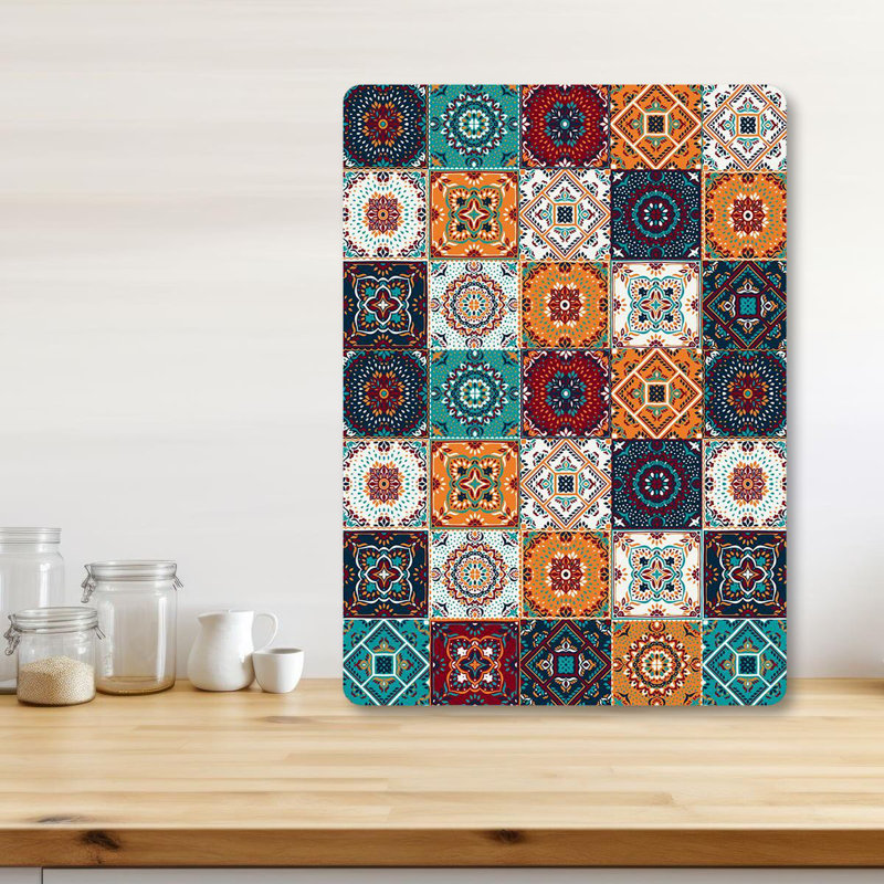 Flourish Tempered Glass Cutting Board, 7.9 x 11.8 inches | 100% Antibacterial, Easy-Clean Surface, Non-Slip Silicone Feet | Perfect for Food Prep & Serving, Durable & Stylish Kitchen Essential, Not Dishwasher Safe