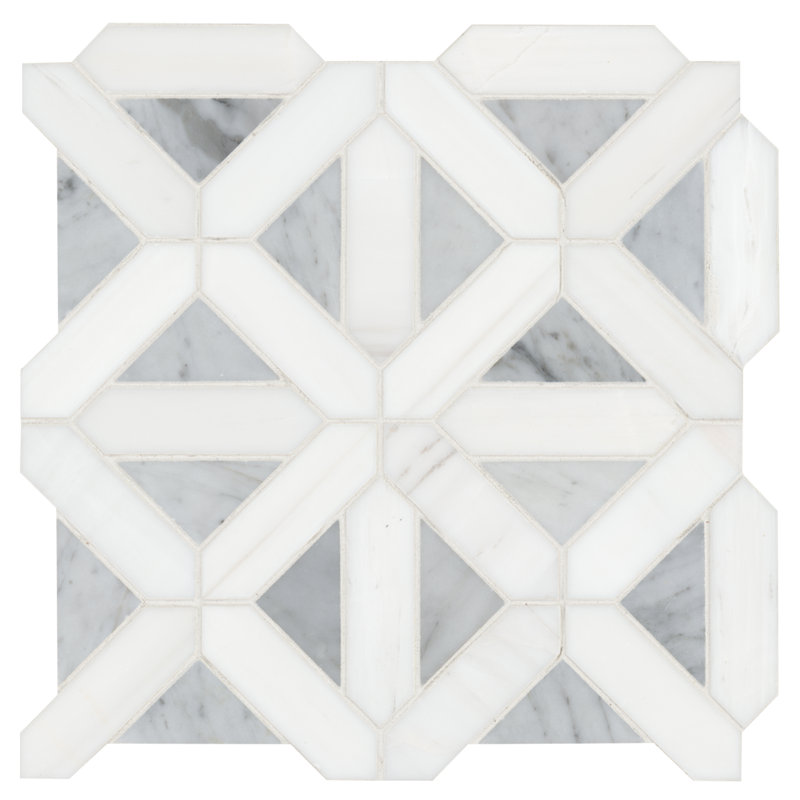 Calabria Frost Geometric 12 in. x 12 in. Polished Marble Mosaic Floor and Wall Tile