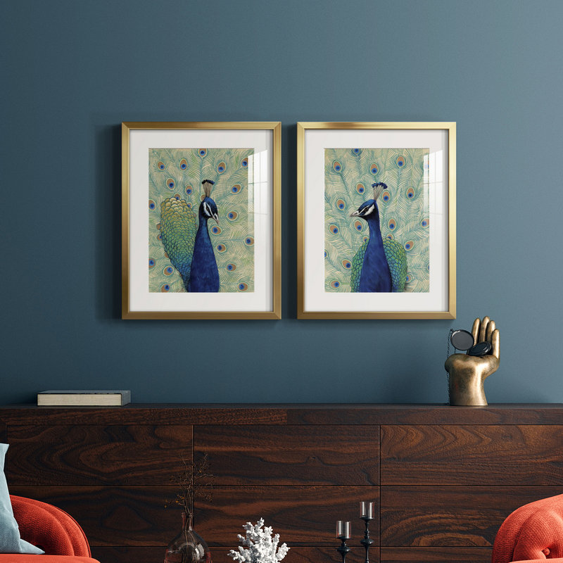 «Blue Peacock I», reproduction encadrée de qualité supérieure, prête à être accrochée
