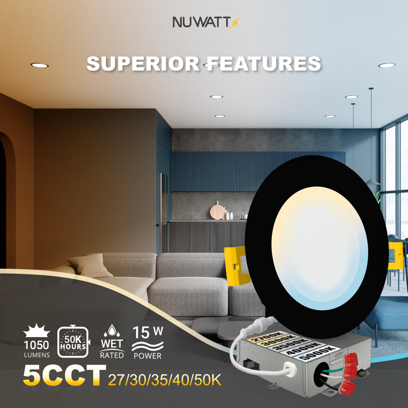 Black Aluminum 6-Inch LED Recessed Lighting Kit, 12-Pack