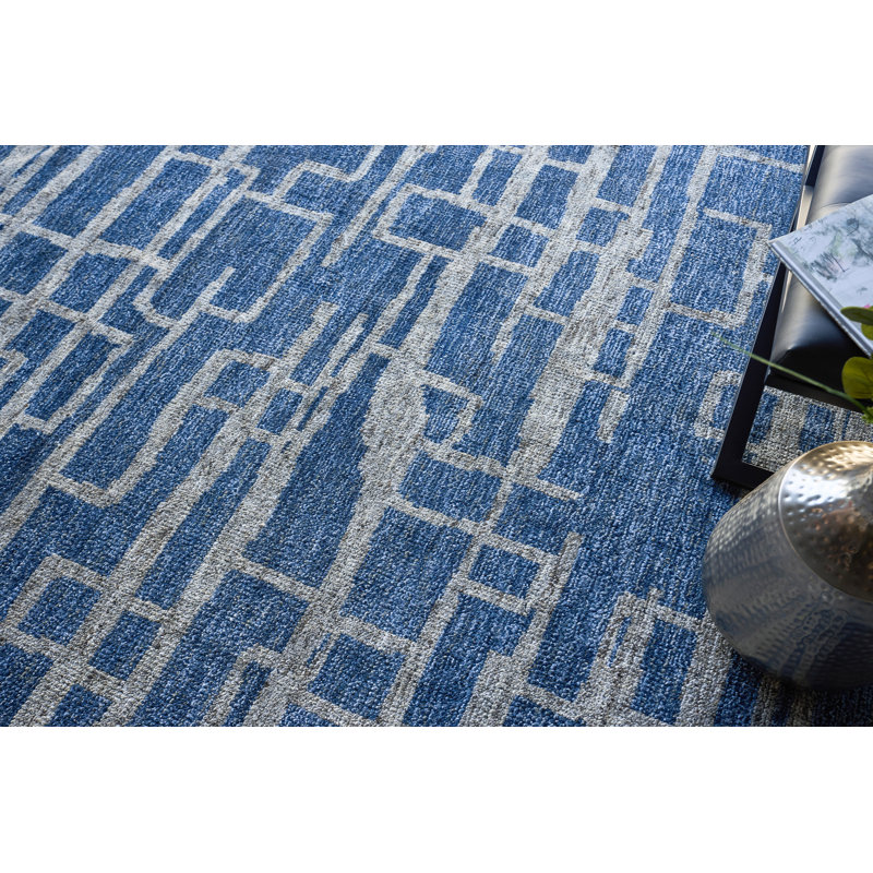 Aldridge hand-knotted Wool/Bamboo Silk Blue/Gray Area Rug
