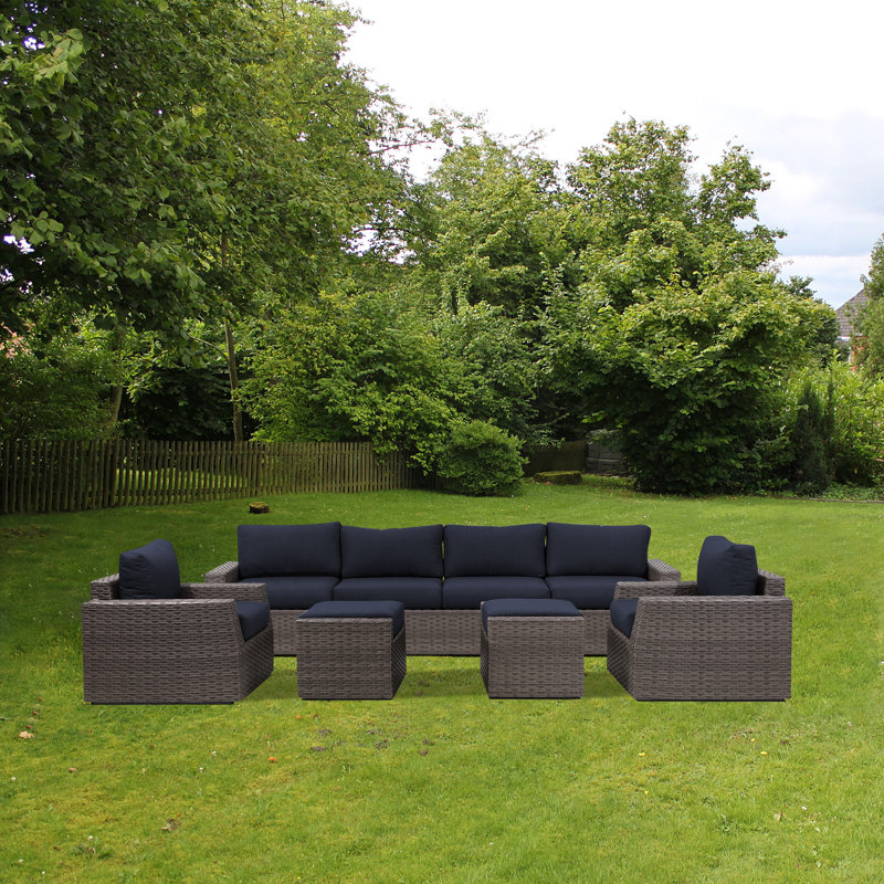 Ensemble de conversation modulaire avec coussins 4 pièces Nichalus, Bleu marine