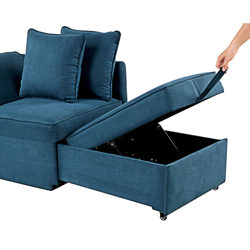 Chaise convertible avec coussins d'appui-tête réglables, Bleu