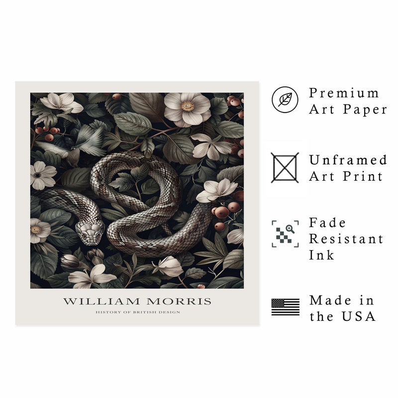 Animaux, animaux, William Morris, serpent, 7e chalet, reproduction d'art non encadrée, H 18 po x l 18 po