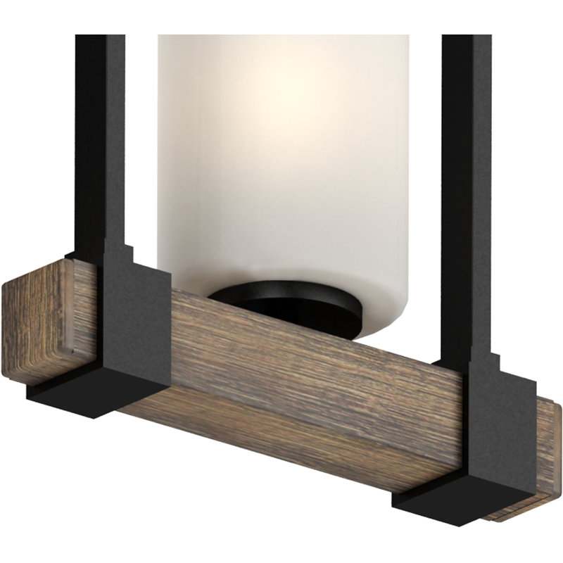Mini-luminaire suspendu 1 lumière en noyer avec abat-jour cylindrique en verre gravé blanc Licette