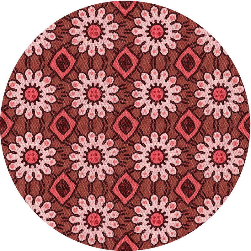 Tapis floral en laine rouge, Rond 3 pi