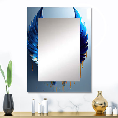 Bleu et or ange ailes V - ailes d'ange miroir, miroir mural décoratif blanc, art imprimé en métal