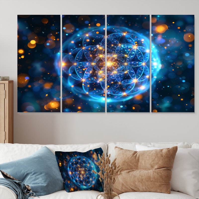 Art mural cosmique géométrique sacrée 4 pièces, H 28 po x l 48 po
