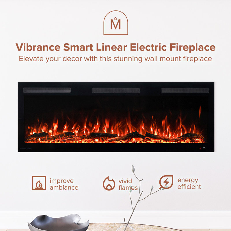 Vibrance 50" Recessed or Wall Mounted Electric Fireplace Heater, Multi-Flame Colors, Voice Assistant Compatible - Logs and Crystals