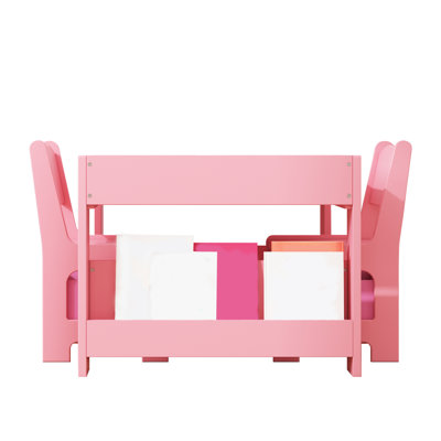 Ensemble de table et de chaises pour enfants avec bibliothèque - panneau de jeu en bois aggloméré pour enfants avec 3 compartiments de rangement, 1 table et 2 chaises pour le dessin