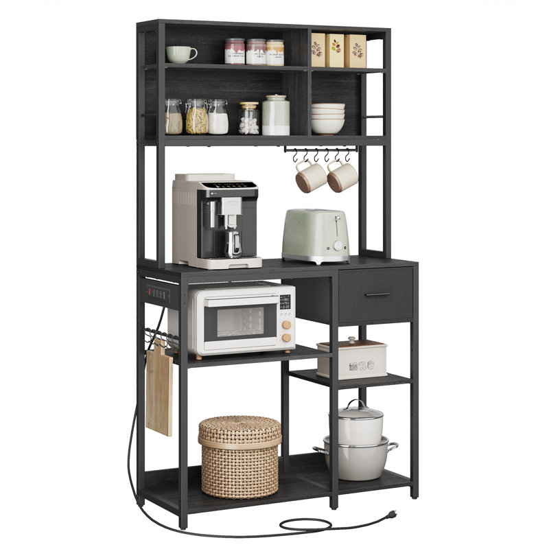 Coffee Bar With Adjustable Storage Shelves, Black/Gray