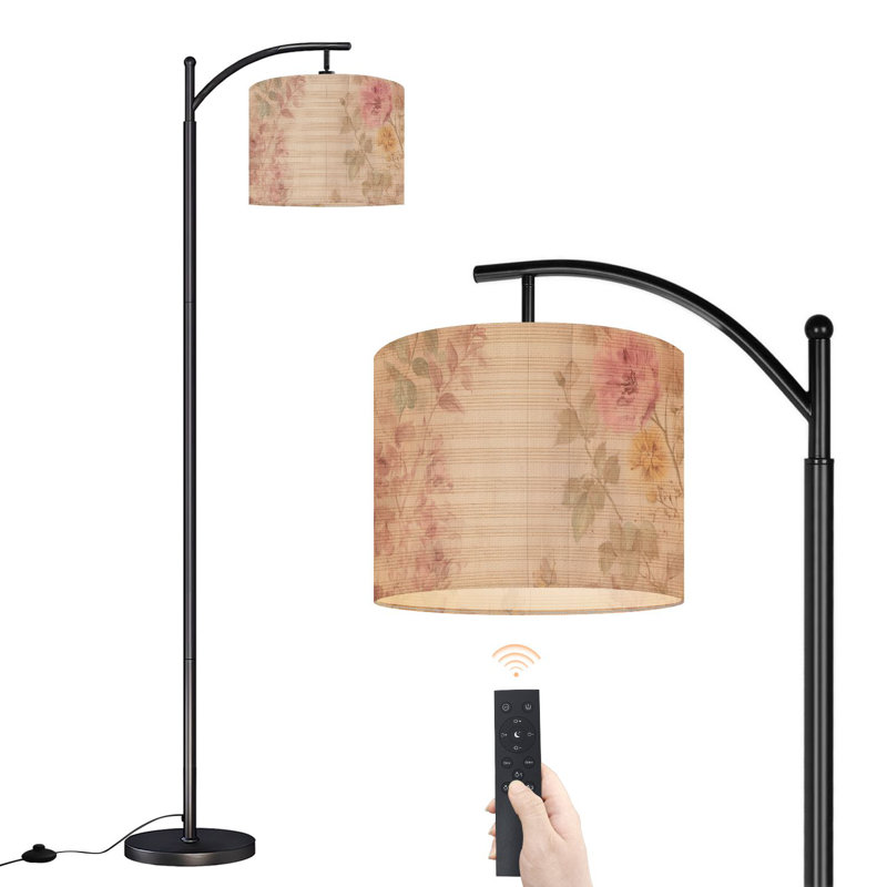 Lampe sur pied à arc avec abat-jour réglable, musique rétro sur pied, lampe sur pied, 3 couleurs, intensité variable, lampe sur pied avec interrupteur au pied pour la chambre à coucher