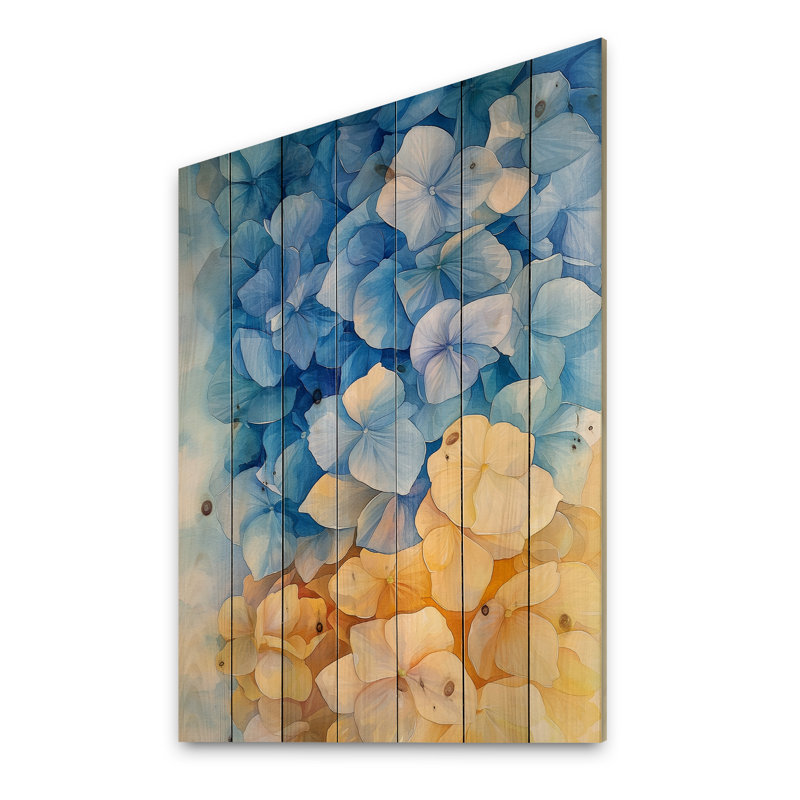 Abstrait horizon d'Hortensia de simplicité III - Art mural en bois d'hortensia - sur bois de pin naturel
