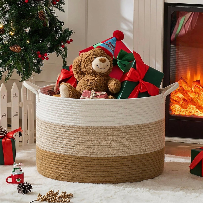 Large Blanket Basket,22 X 13-in (90l),rope Baskets For Storage, Cotton Rope Basket For Bedroom Livingroom Washingroom,woven Laundry Basket For Toys,jute