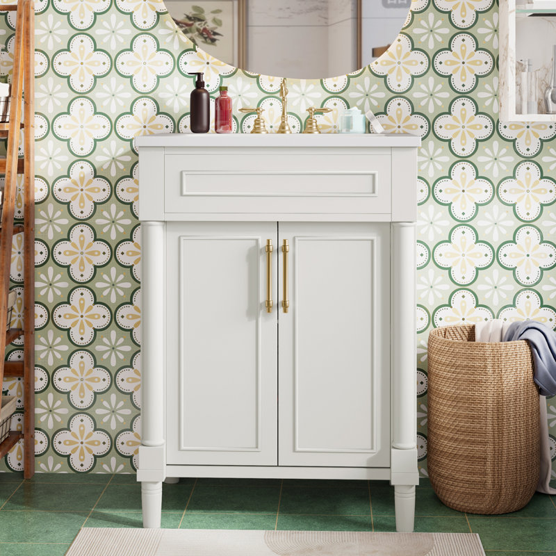 Bathroom Vanity with Integrated Ceramic Sink, White