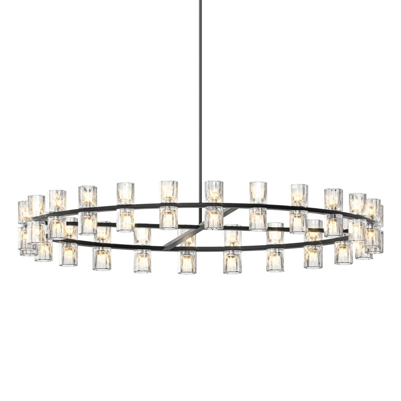 Luxueux cristal de fer noir de 48 pouces, éclairage pour les espaces de vie et de salle à manger, éclairage à DEL, câblé, blanc chaud 2700K, même, installation facile avec cristaux transparents, plafond -