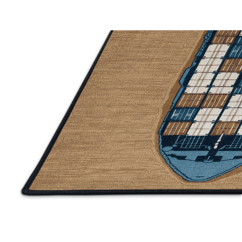 Machine Washable Transportation Brown Area Rug, Round 4'