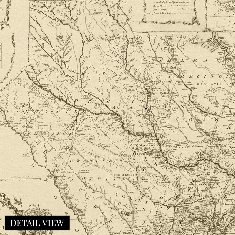 1773 South Carolina Map Poster Wall Art on Paper, 24" H x 24" W x 0.1" D